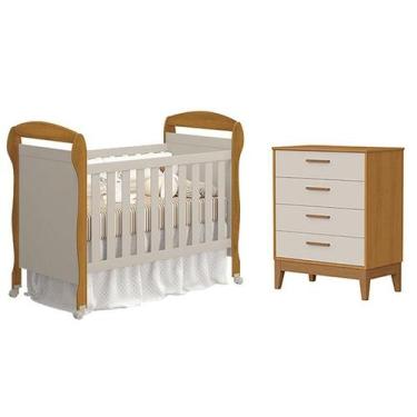 Imagem de Berço Americano Danny e Cômoda Gaveteiro Flip Areia Savana Acetinado -