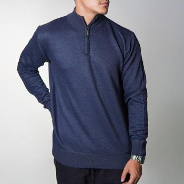 Imagem de Suéter Old Money Meio Zíper com Gola Alta Masculino Manga Longa Gola p