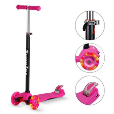 Imagem de Patinete Infantil 4 Rodas com Luz de LED Altura Regulável Dobrável Res