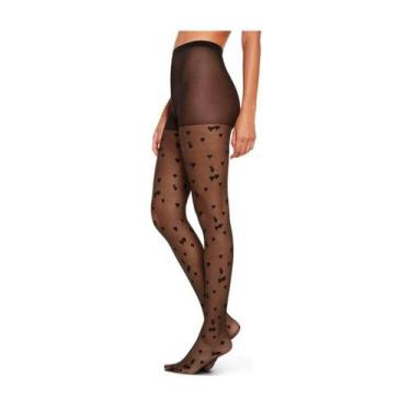 Imagem de Meia Calça Fio 15 Trend Corações Loba by Lupo, M, Preto