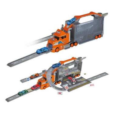 Imagem de Caminhão Pista De Carrinho Maleta 3 Em 1 Garagem 5 Carrinhos - DM Toys