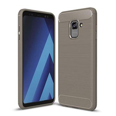 Imagem de Capa ultrafina para Galaxy A8 (2018) Capa traseira protetora de TPU à prova de choque de fibra de carbono escovada (cor cinza)