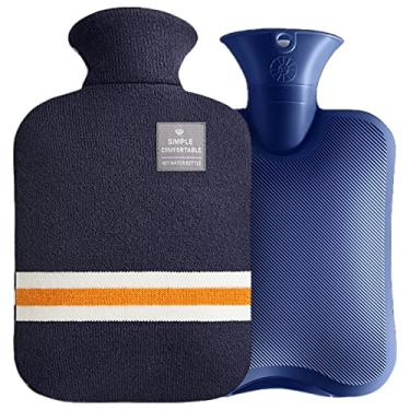 Imagem de Garrafa de água quente com tampa de bolso de mão 2L livre de BPA bolsa de água de PVC material superior bolsa de água quente para dor no pescoço no ombro e pés de mão mais quente compressa quente e terapia fria, azul 2, S