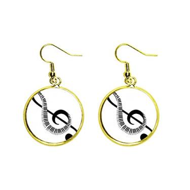 Imagem de Brinco de orelha de piano de alta hora com símbolo musical pingente de gota dourada joia feminina, metal