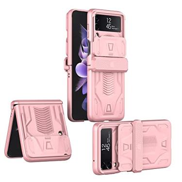 Imagem de Capa de PC Armor de cor sólida para Samsung Galaxy Z Flip 4 5G Capa de telefone Megnetic Hinge Rail Lens Lens Capa protetora para flip3, Sweet Pink, para Z Flip4 (PC)