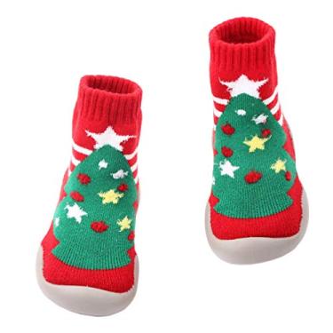 Imagem de 1 Par Sapatinhos e Meias Infantil Chinelo Recém-nascido Quente Sapatos De Inverno Infantil Meias Antiderrapantes Infantis Meias De Natal Filho Meias Infantis Criança Pequena Fio