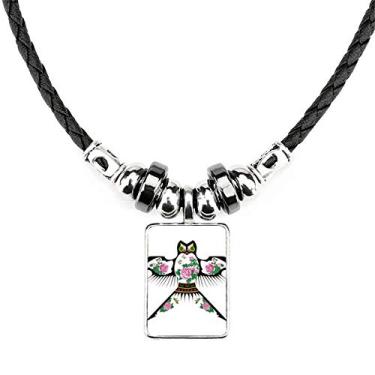 Imagem de DIYthinker Colar tradicional com padrão de pipa de cultura chinesa com pingente de corda de couro