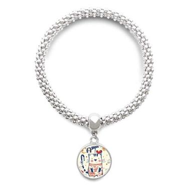 Imagem de DIYthinker Pulseira de prata com pingente de desenho de pássaro de gato fofo e pingente de corrente ajustável