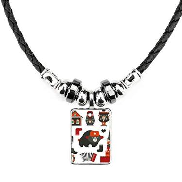 Imagem de DIYthinker Urso Vodka boneca acordeão Rússia colar joias pingente de corda de couro torque