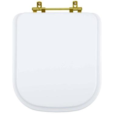 Imagem de Assento Sanitário Quadra Branco Para Bacia Deca Com Ferragem Dourada