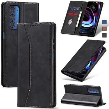Imagem de Jasonyu Flip Carteira Capa para Motorola Moto Edge (2021),Capinha Folio Magnética de Couro com Suporte para Cartão,Suporte para Chute - Protetora Durável de TPU à Prova de Choque para Telefone,Preto
