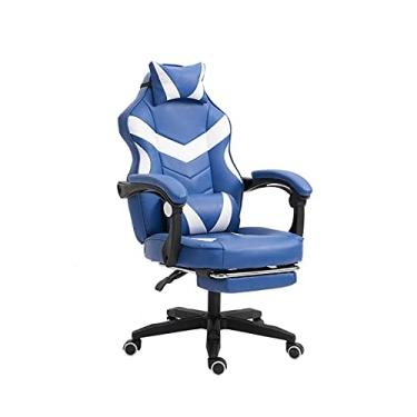 Imagem de Cadeira executiva para jogos de computador, cadeira de escritório, cadeira de jogos, cadeiras de mesa, bancos, cadeira ergonômica para encosto com apoio para os pés, cadeiras de couro azul