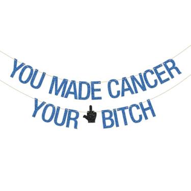 Imagem de INNORU Faixa You Made Cancer Your Bitch, decorações de festa de sobreviventes de câncer, sem câncer, quimioterapia finito, decoração de festa com tema de câncer azul glitter