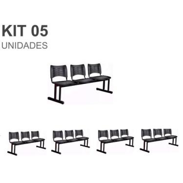 Imagem de Kit 05 Cadeiras Longarinas PLÁSTICAS 03 Lugares  Cor PRETA  23021 - AM