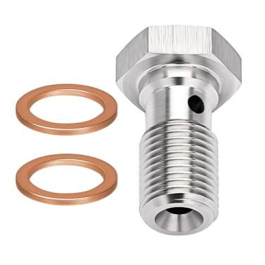 Imagem de EVIL ENERGY M10 x 1.0 Adaptador de encaixe de freio de parafuso banjo único de aço inoxidável métrico 20 mm de comprimento com arruelas de cobre