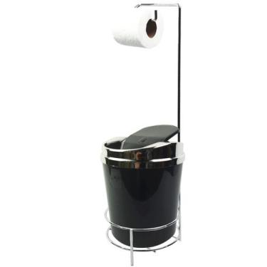 Imagem de Kit Suporte Papel Higiênico lixeira 5 Litros Tampa Basculante Banheiro