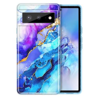 Imagem de Btscase Capa para Google Pixel 6, dourado com glitter, padrão de mármore, policarbonato rígido, ajuste fino, à prova de choque, resistente, proteção contra quedas, para mulheres e meninas, capa fofa