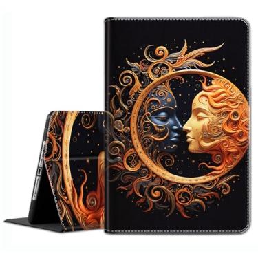 Imagem de Capa para Samsung Galaxy Tab A9 Plus 28 cm 2023 (SM-X210/X216/X218) – Capa fina com função hibernar/despertar automática para Galaxy Tab A9+ 27.9 cm 2023, Golden Moon Sun