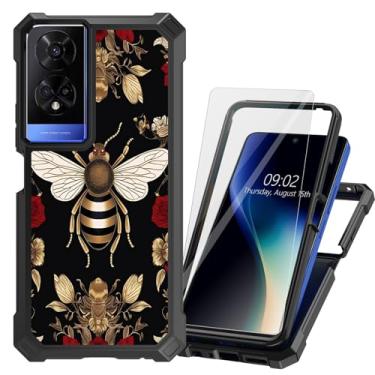 Imagem de DHYYDSQZ Capa de telefone TCL 50XE 5G para TCL 50 XE Nxtpaper com protetor de tela de vidro temperado resistente de camada dupla híbrida TPU bumper mel abelha à prova de choque capa protetora para TCL