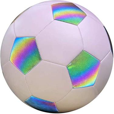 Imagem de Bola de futebol REBOIL Fantasy – Bolas de couro refletivas e descoloridas holográficas – Presente brilhante de argola para meninos e meninas – Perfeito para uso interno ao ar livre e noturno (tamanho 5, rosa)
