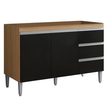 Imagem de Balcão De Cozinha Para Pia 100cm 3 Gavetas Andréia Amêndoa-preto - Ajl Móveis