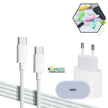 Imagem de Carregador Fonte Turbo Tipo C Cabo Trançado Reforçado Compatível iPhon