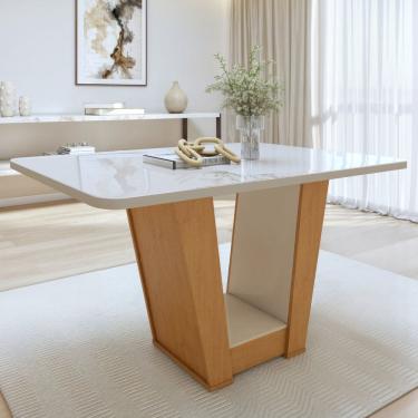 Imagem de Mesa de Jantar Retangular 120cm Maxi Tampo com Vidro Apogeu Amêndoa Clean/Off White