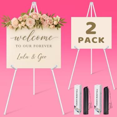 Imagem de VAIIGO Pacote Com 2 Cavaletes Brancos Para Placas E Pôsteres - De Metal Ajustáveis 63" Boas-Vindas Casamento, Pinturas, Telas, Exibição Arte, Tripé Dobrável Portátil Bolsa Transporte, Suporta 5 Libr