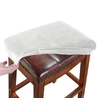 Imagem de RHYII Conjunto De 4 Capas Retangulares Veludo Para Banquetas, Capa Elástica Lavável Assento Selim, Protetor Banco Com Faixas Elásticas, Cor Marfim
