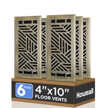 Imagem de Howeall Pacote com 6 unidades de 10 x 25 cm, registro de piso caminhável, fácil ajuste, alavanca de suprimento de ar, saídas de chão - Design Brooklyn - Tampa de ventilação para piso doméstico - Latão