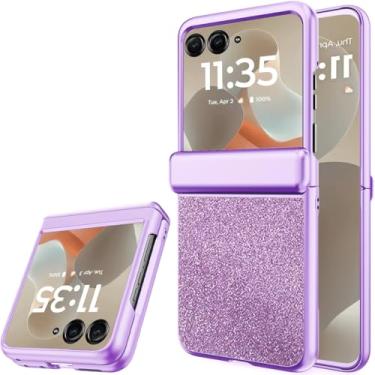 Imagem de NINKI Capa para Motorola Razr 2025/2024 com glitter com capa de dobradiça e protetor de tela, capa protetora de couro PU com dobradiça para celular Moto Razr 60/50 2025 e 2024 - roxo