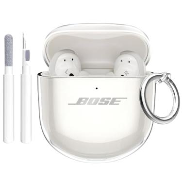 Imagem de Aircawin Capa transparente para Bose QuietComfort Earbuds II 2022/QuietComfort Ultra 2023, capa protetora completa de TPU transparente para fones de ouvido Bose QC 2 com mosquetão e caneta de limpeza