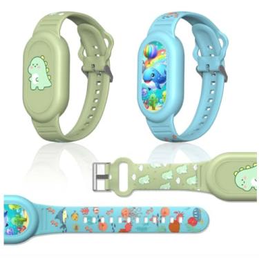 Imagem de Kit 2 Pulseira Compatível com Smarttag2 Infantil Impermeável Prova D'Água (verde dino e azul baleia)