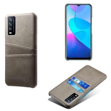 Imagem de Capas Compatível com VIVO Y20,Caso de couro PU-Tampa de telefone a prova de choque com 2 slots de cartão,Proteção anti-impressão digital e anti-gota-Grey