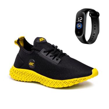 Imagem de Tênis Esportivo Masculino Ascension com Solado Tecnológico + Relogio Smart Fitness Fino | Conforto, Estilo e Tecnologia no Seu Dia a Dia (Amarelo, BR, Adulto, Numérico, 39)