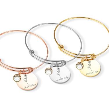 Imagem de Ida Memory Pulseira Memorial Personalizada – Joias de Lembrança com Nome, Data, Flor de Nascimento e Pedra do Nascimento – Presente de Luto de Lembrança Gravada, Perda de um Ente Querido, Presente de