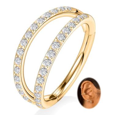 Imagem de PEAKLINK 20G 18G 16G Argola de nariz duplo Helix cartilagem concha brinco 316L aço cirúrgico septo jóias sem costura Tragus Rook Daith Lobe piercing de nariz 6 8 10 12 mm, Aço, aço dourado, Zircônia