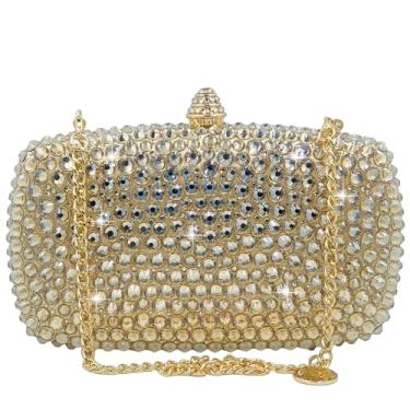Imagem de Boutique De FGG Mini bolsa clutch de cristal para mulheres, formal, spikes strass, bolsa para noite, bolsa de festa de casamento, Champanhe dourado, Mini