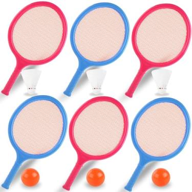 Imagem de Conjunto de raquete de badminton para crianças, crianças pequenas com remo, bola e passarinho - Raquete de tênis para esportes ao ar livre, jardim de infância, brinquedos de praia (pacote com 6)