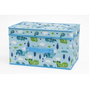 Imagem de Caixa Organizadora Infantil com Tampa, Estampa Dinossauros, Dobrável para Brinquedos e Acessórios, Azul