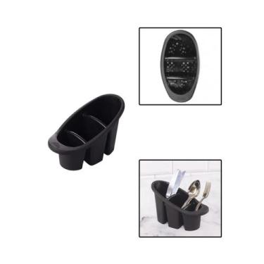 Imagem de Escorredor de Plastico P/ Talheres C/ 3 Divisorias Preto - Plasútil