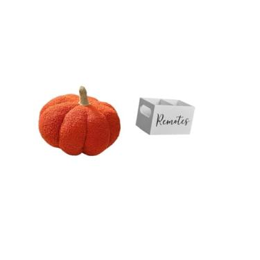 Imagem de Fenteer Almofada de Pelúcia de Abóbora de Halloween para Sofá E Suporte de Controle Remoto de Madeira Retrô, Organizador para Cama, Quarto, Sala de Estar, Mes