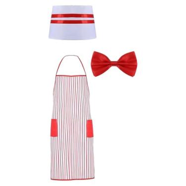 Imagem de Ｂｅｓｇａ Kit de fantasia de garçom dos anos 1950, listrado vermelho e branco, roupa de sorveteria, floricultura