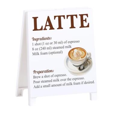Imagem de Placa de café com ingredientes latte, decoração rústica de café para casa, café, bar, placa para amantes de cafés, acessórios de carrinho de cozinha, presentes de Natal para barista, homens, mulheres
