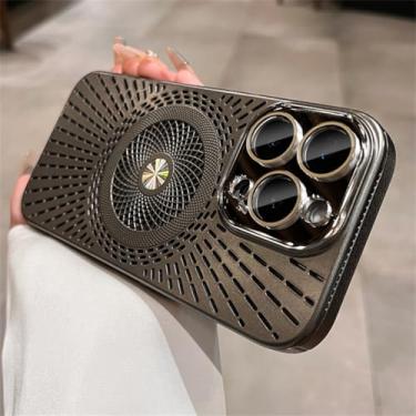 Imagem de HJZSZX Capa fina para iPhone 13 Pro Max com dissipação de calor magnética e carregador sem fio, capa de lente de titânio (para iPhone 13 Pro Max/TItanium JK BL)