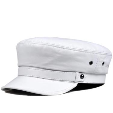 Imagem de Chapéu masculino feminino de couro genuíno unissex quente de inverno casual boné azul marinho boné de estudante branco 57 58 cm