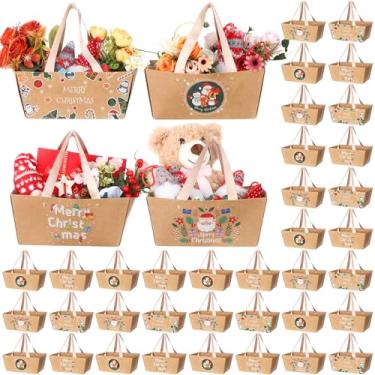 Imagem de Pinkunn 48 peças de cesta de Feliz Natal para presentes, vazia, faça você mesmo, cestas de presente a granel com alças, bandejas de mercado com alças, 4 designs para embalagens, festa de casamento