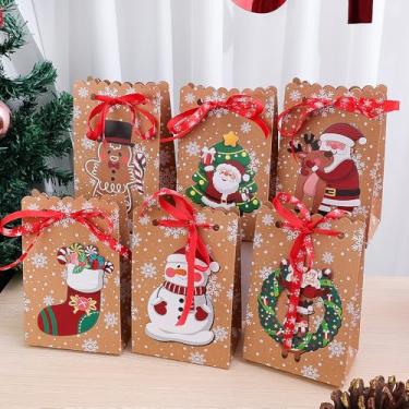 Imagem de 3 peças de papel para presente de Natal, biscoitos, lanche, papel kraft, Papai Noel, boneco de neve, festa, material de embrulho de Natal, sacos de embalagem (estilo aleatório - 3 peças)