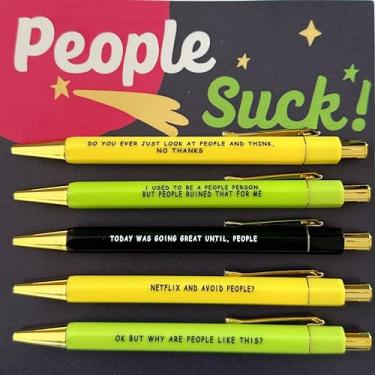 Imagem de 5 canetas engraçadas sugam pessoas, caneta personalizada com citações hilárias, canetas de uso diário hilárias, presentes de humor de escritório, tinta preta, ponta média de 1,0 mm (pessoas sugam)