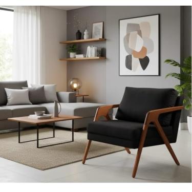 Imagem de Poltrona Mona Luxo em Madeira Estofada em Veludo Preto